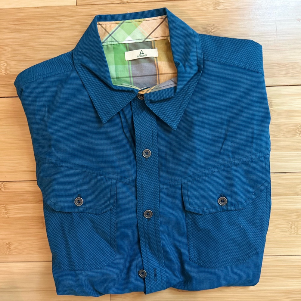 Ascend Blue Casual Button Down Shirt with Plaid Lining
